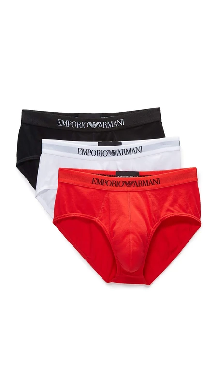 Emporio Armani Men's Cotton Briefs, 3-Pack, Black/White/Red, Large