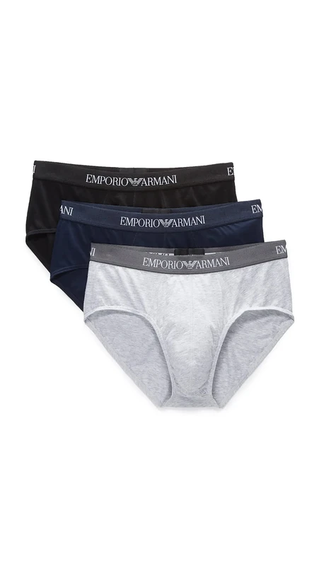 Emporio Armani Men's Cotton Briefs, Navy/Grey Melange/Black, Small (Pack of 3)