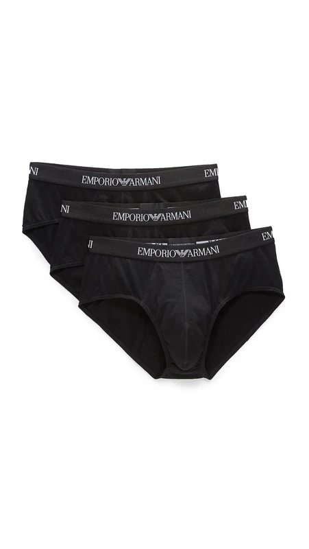 Emporio Armani Men's Cotton Briefs, Black/White/Black, S (Pack of 3)