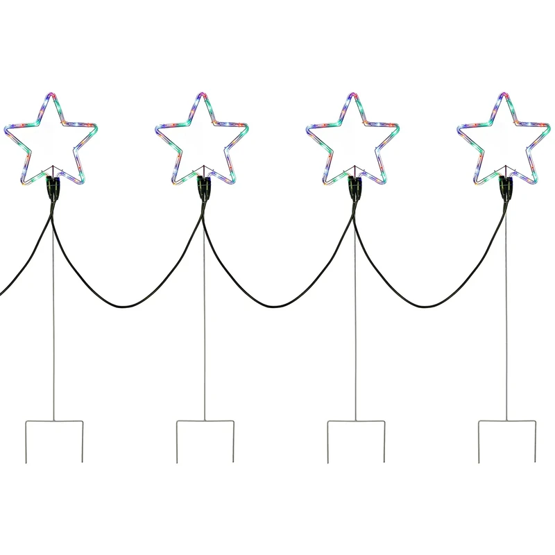 WeRChristmas Pre-Lit LED Flashing Multi-Coloured Star Rope Light Silhouettes, 120 cm - Large, Set of 4