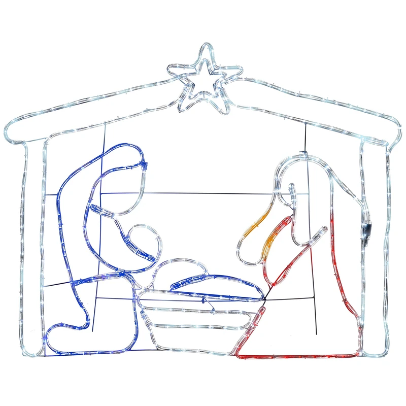 WeRChristmas Pre-Lit Nativity Scene Rope Light Silhouette, 120 cm - Large, Multi-Colour