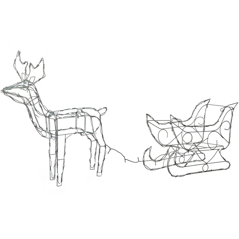 WeRChristmas Pre-Lit Animated Multi-Function Reindeer and Sleigh Silhouette, 80 cm - Bright White