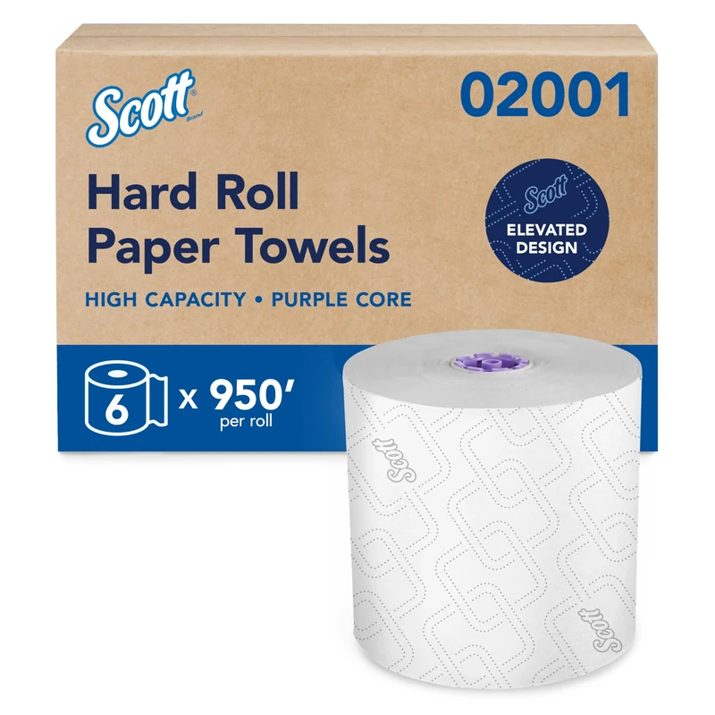 Scott Essential High Capacity Hard Roll Paper Towels (02001), Fast Change with Scott Essential Dispenser, Unperforated, White, 950’ / Roll, 6 Rolls/Case, 5,700’ / Case