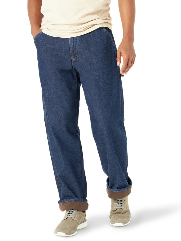 Wrangler Authentics Men's Fleece Lined Carpenter Pant Casual, Dark Indigo, 34W x 34L
