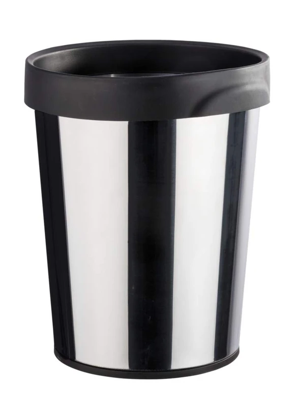 WENKO Round Universal Rubbish Bin, Silver/Black, 12 Litre
