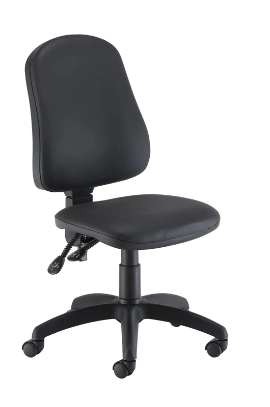 Office Hippo Small Chair Without Arms, Computer Desk Chair With High Curved Back, Swivel Adjustable Backrest, Home Office With Wheels, Max 115kg, 2 Year Wty - Black PU