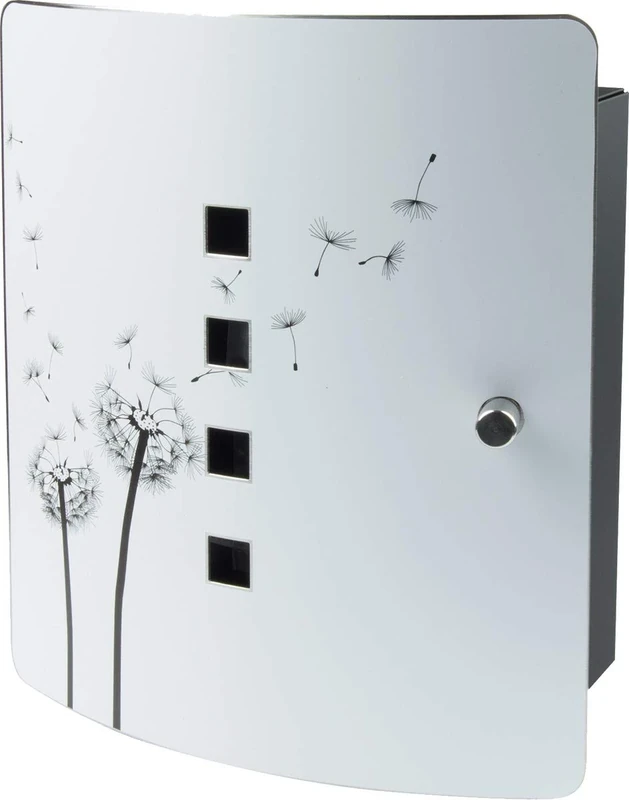 Burg-Wächter Stainless Steel Door Wall Key Box with 10 Hooks Practical Magnetic Closure Printed Dandelion, 240 mm 6204/10 Ni