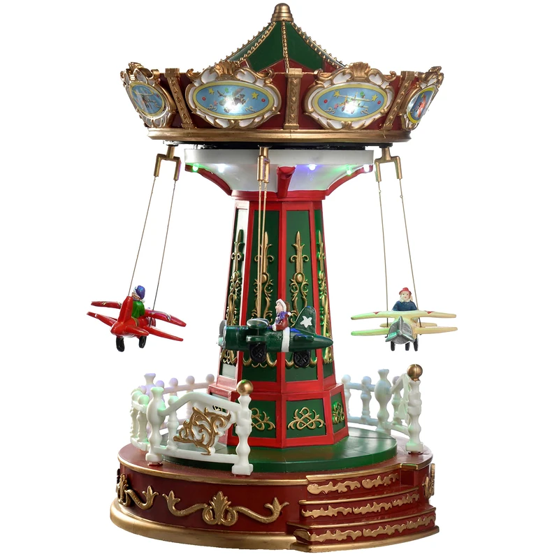 WeRChristmas Animated Musical Amusement with Rotating Planes, 30 cm - Multi-Colour