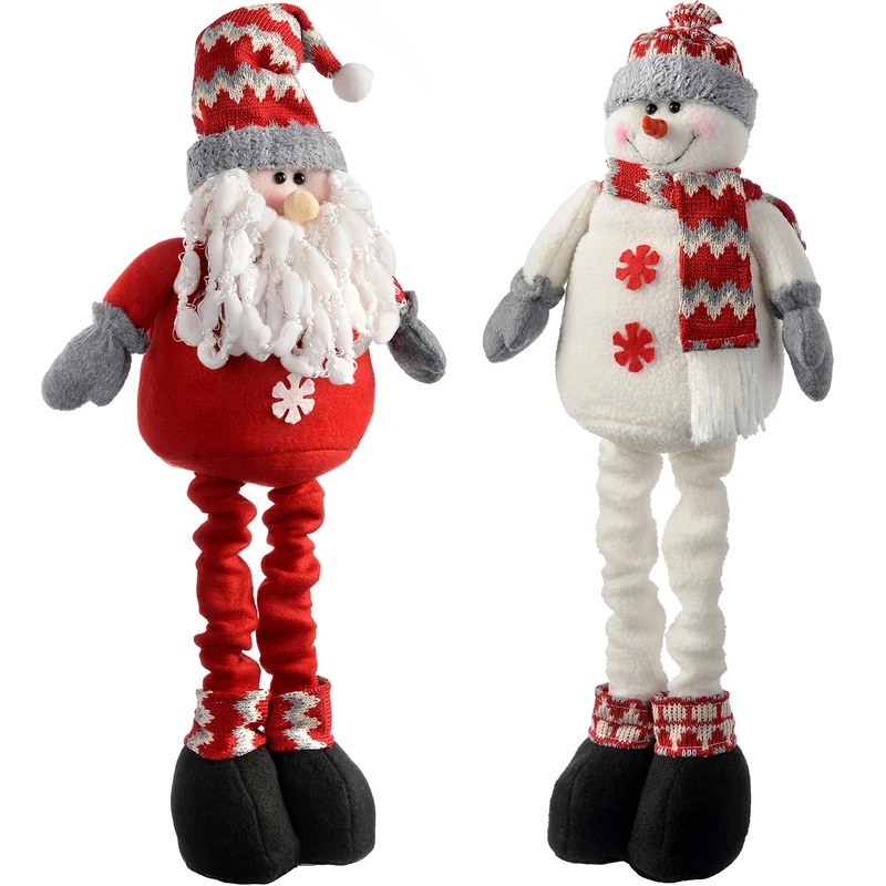 WeRChristmas Extendable Free Standing Santa and Snowman Decoration, 46 cm - Multi-Colour, Set of 2