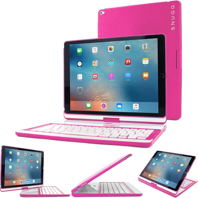 Snugg iPad Pro 12.9 2017/2015 Keyboard, [Pink] Wireless Bluetooth Keyboard Case Cover 360° Degree Rotatable Keyboard for Apple iPad Pro 12.9 2017/2015