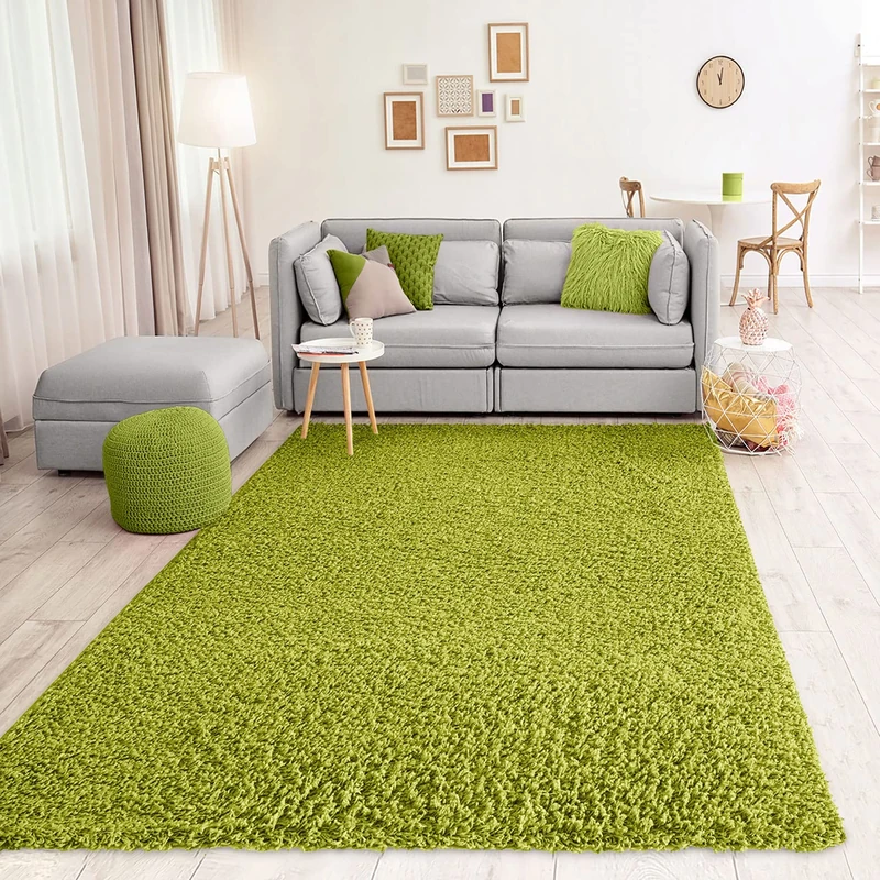VIMODA Prime Shaggy Carpet Shaggy Long Pile Rugs Modern for Living Room Bedroom Plain Nougat Light brown Green, 62.99" x 86.61"
