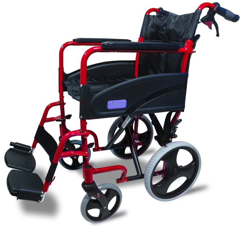Aidapt Folding Lightweight Attendant Propelled Aluminium Wheelchair With 18" Seat, Brakes, Lap Strap, Padded Upholstery, Removable Foot Rests and Side Panels for Privacy. Indoors and Outside - Image 1