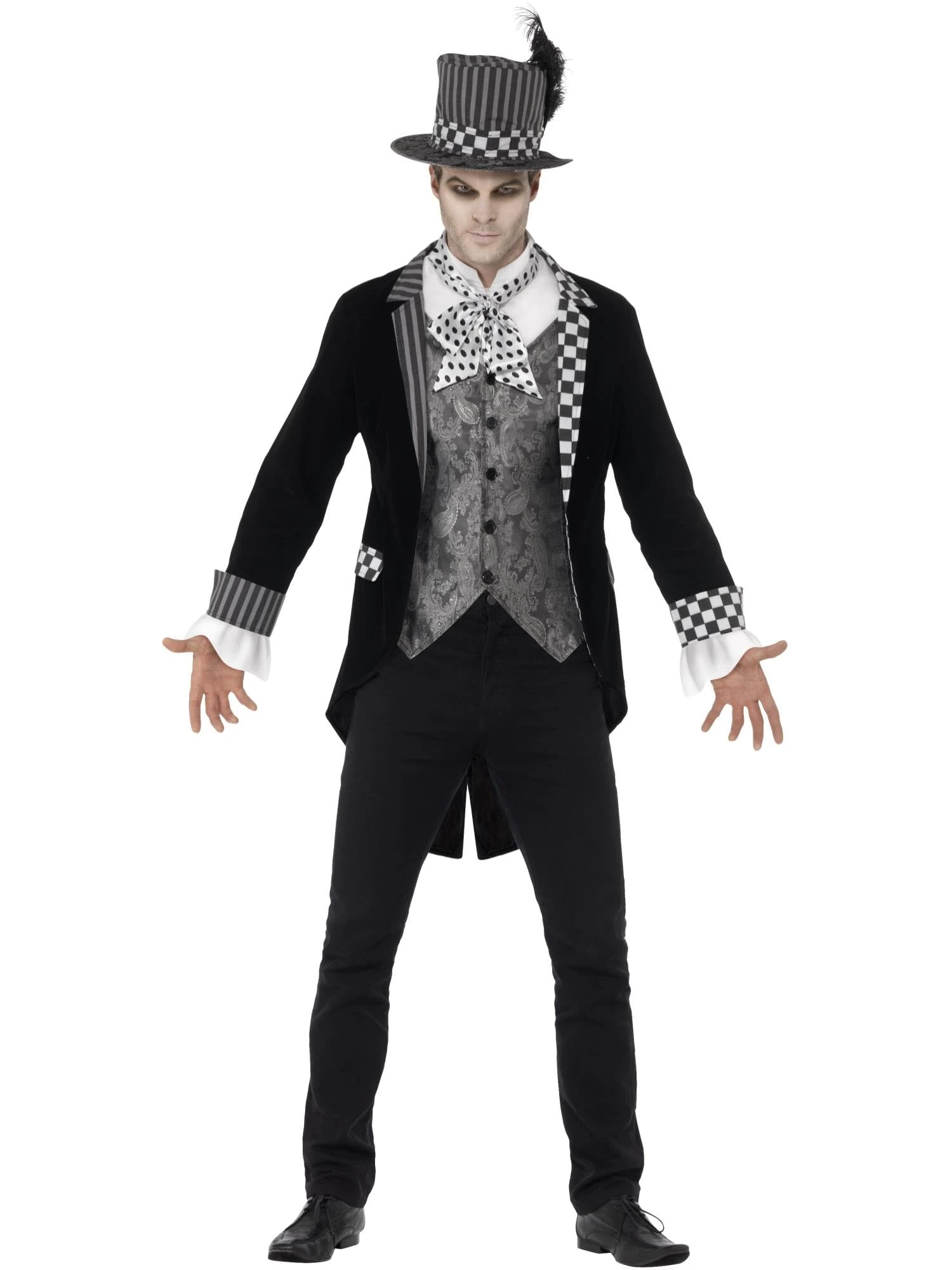 Smiffys Deluxe Dark Hatter Costume, Black with Jacket, Mock Shirt & Top Hat, Halloween Twisted Fairytale Fancy Dress, Adult Dress Up Costumes