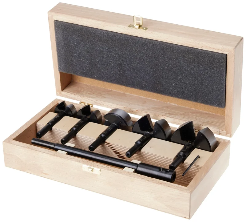 Fisch 03170006K01 Wave-Cutter Forstner Bit Set in Wooden Case, 0 V, Silver/Beige, 35-68 mm, 6-Piece