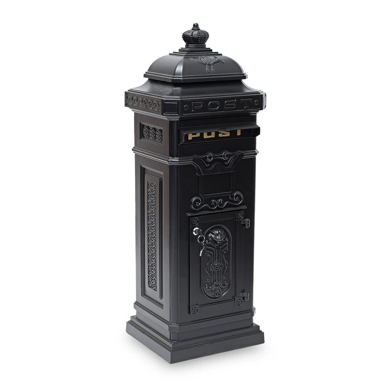 Relaxdays Freestanding Antique Mailbox, 101 x 34.5 x 31 cm, Nostalgic Post Box, Aluminium, British Design, Black
