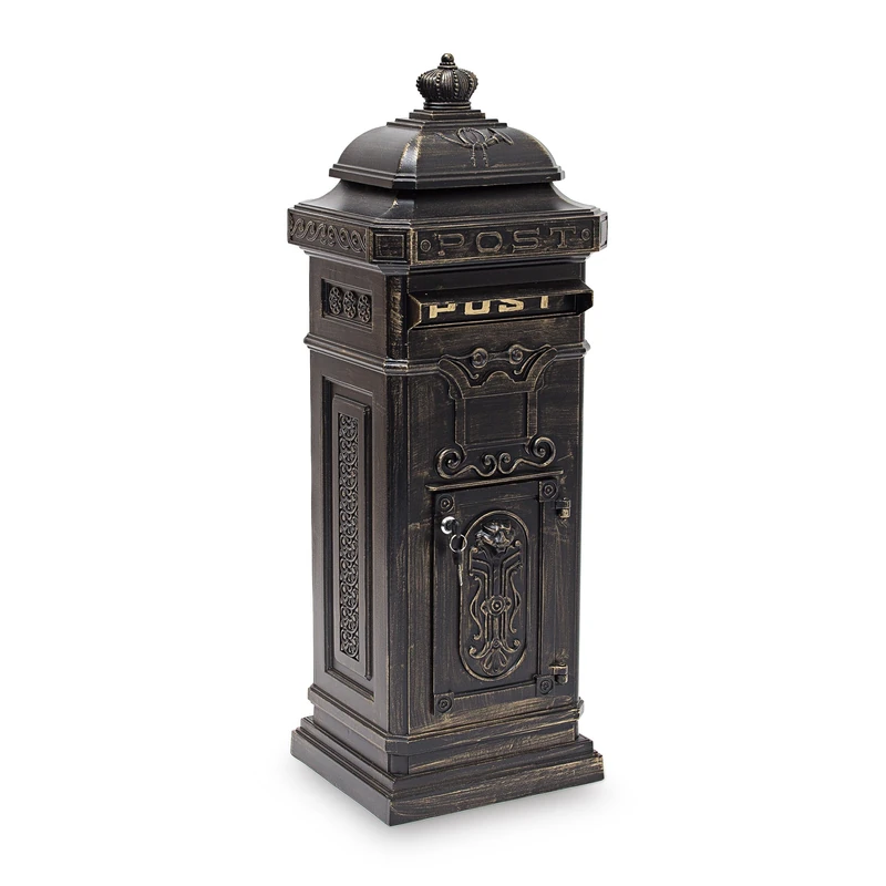 Relaxdays Freestanding Antique Mailbox, 101 x 34.5 x 31 cm, Nostalgic Post Box, Aluminium, British Design, Bronze - Image 1