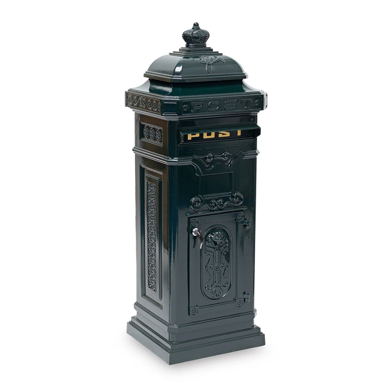 Relaxdays Freestanding Antique Mailbox, 101 x 34.5 x 31 cm, Nostalgic Post Box, Aluminium, British Design, Green