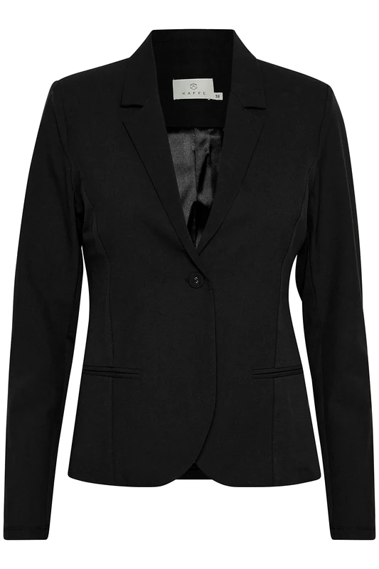 KAFFE Women's Blazer Single Breasted Notch Lapel Slim Fit Hip Length, Black Deep, 16