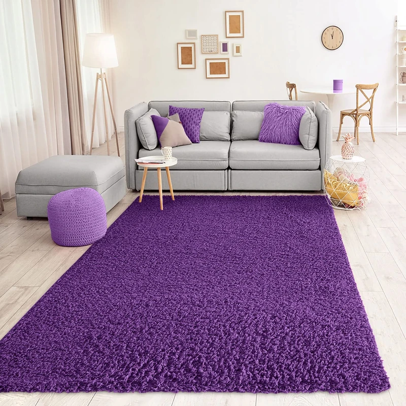 VIMODA Prime Shaggy Carpet Color Shaggy Long Pile Modern Rugs for Living Room Bedroom Dimensions: 150 cm Square - Purple, 150 cm Quadrat