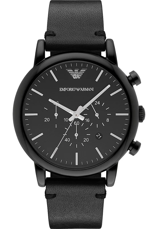 Emporio Armani Luigi Men's Quartz Watch with Black Dial and Black Leather Strap AR1918