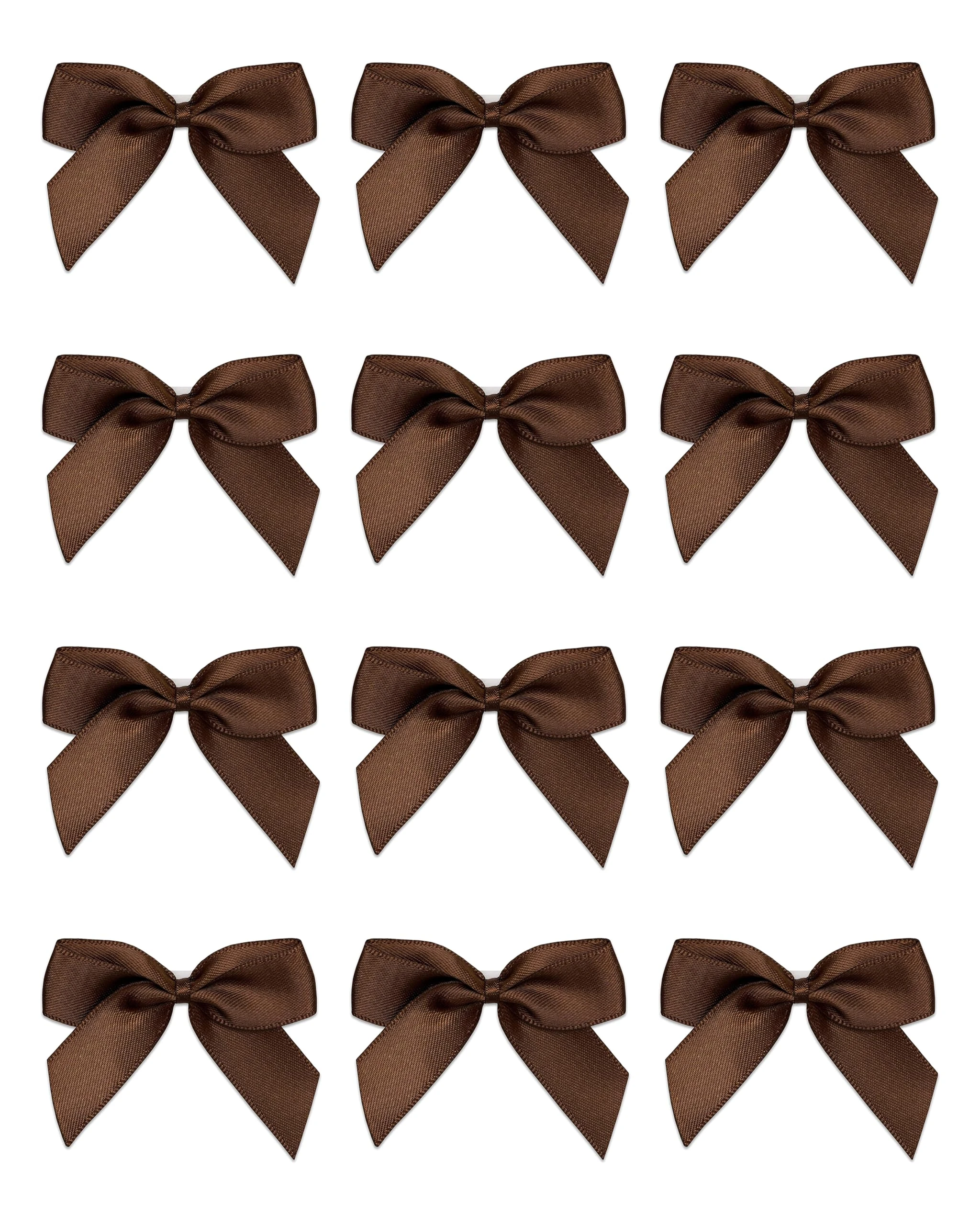 Italian Options Small Satin Ribbon Bows Self Adhesive Bow Decorations for Crafts Gift Wrap Hampers Hair Bows Wedding Stationery Floristry Christmas Cakes Crafting Brown 12 Pack 5 cm