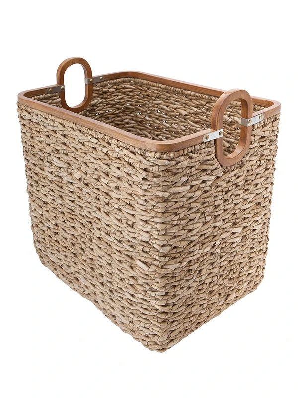 KOUBOO Rectangular Handwoven Anson Storage Basket in Twisted Sea Grass with Decorative Wood Frame, Natural/Brown