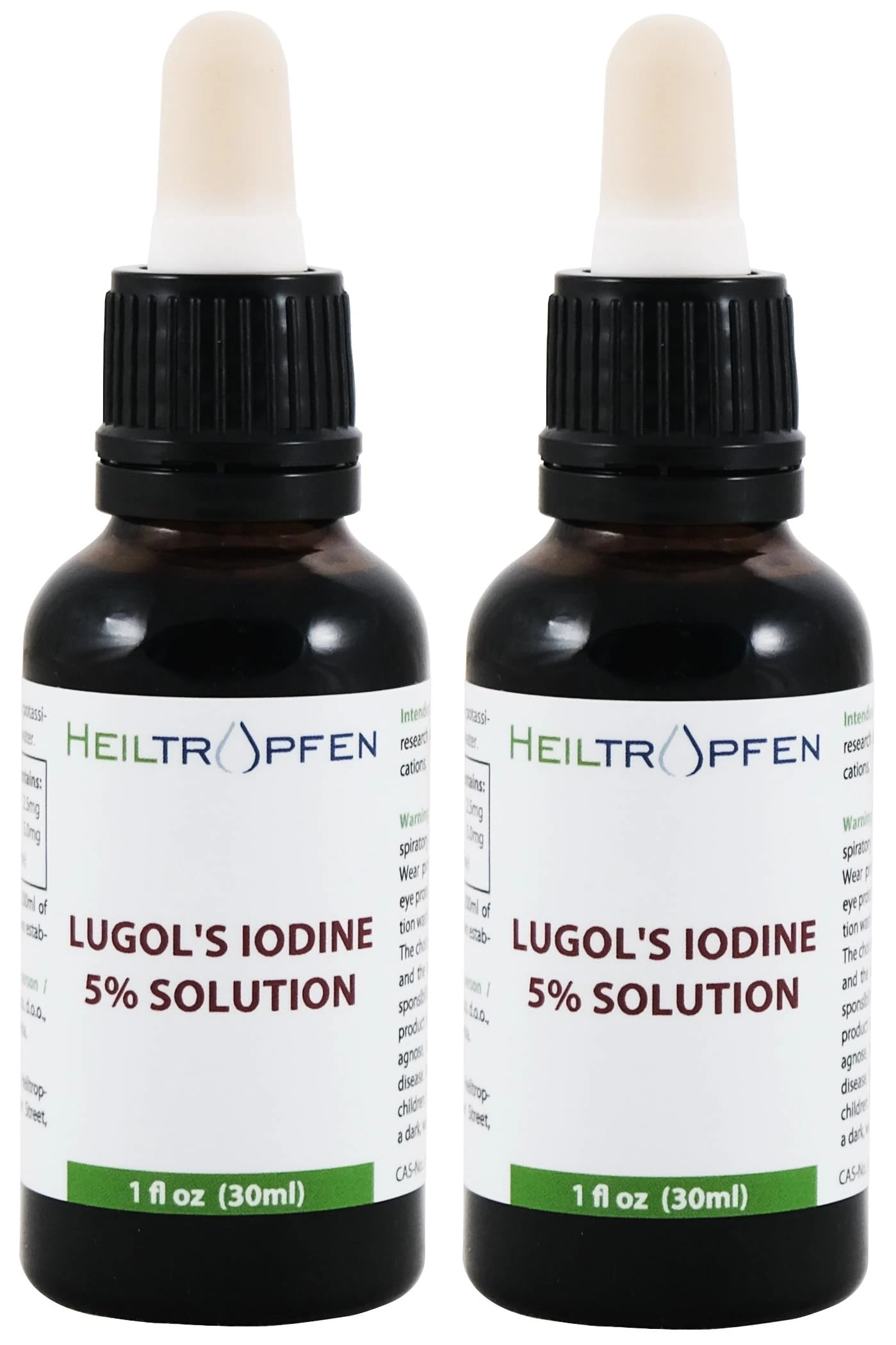 Lugols Iodine Solution 5% 1 Oz - 30 ml | Twin Pack - Two Bottles |15% Strength Liquid Formulation | 5 Percent Iodine + 10% Potassium Iodide Liquid | Drops | Heiltropfen®