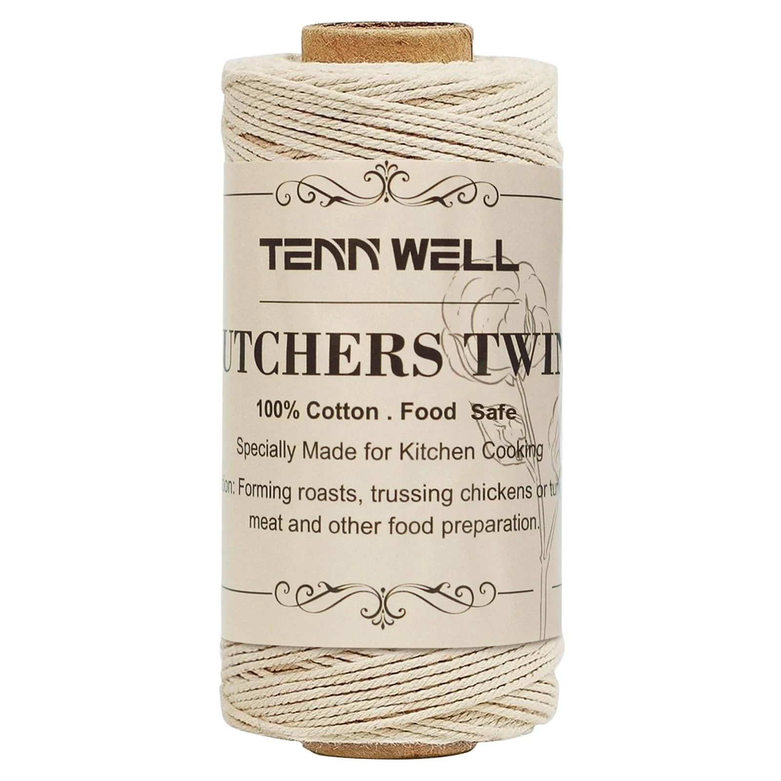 Tenn Well Butchers String, 3Ply 100m Strong Cotton Kitchen Twine Food Safe Oven Cooking String for Meat Trussing Tying, Chicken Roasting and Sausage Making (Beige)
