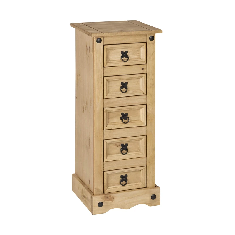Mews Corona Chest Of 5 Drawers Narrow Chest, Mexican Solid Pine