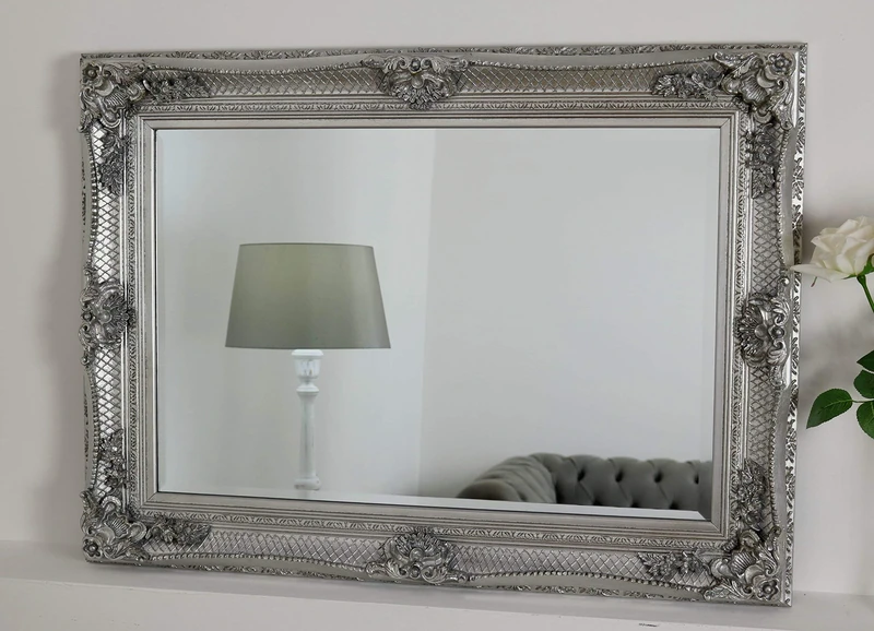 Mirror Abbey Silver Shabby Chic Rectangle Antique Framed Wall (44"x32"), Wood,GL104-3