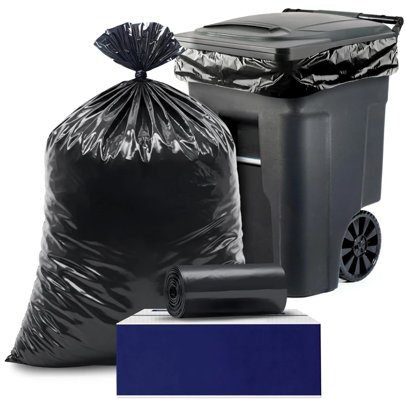 Plasticplace 64-65 Gallon Trash Can Liners for Toter │ 1.2 Mil │ Black Heavy Duty Garbage Bags │ Rolls │ 50” x 60” (100 Count) (W65LDBTL12RL)