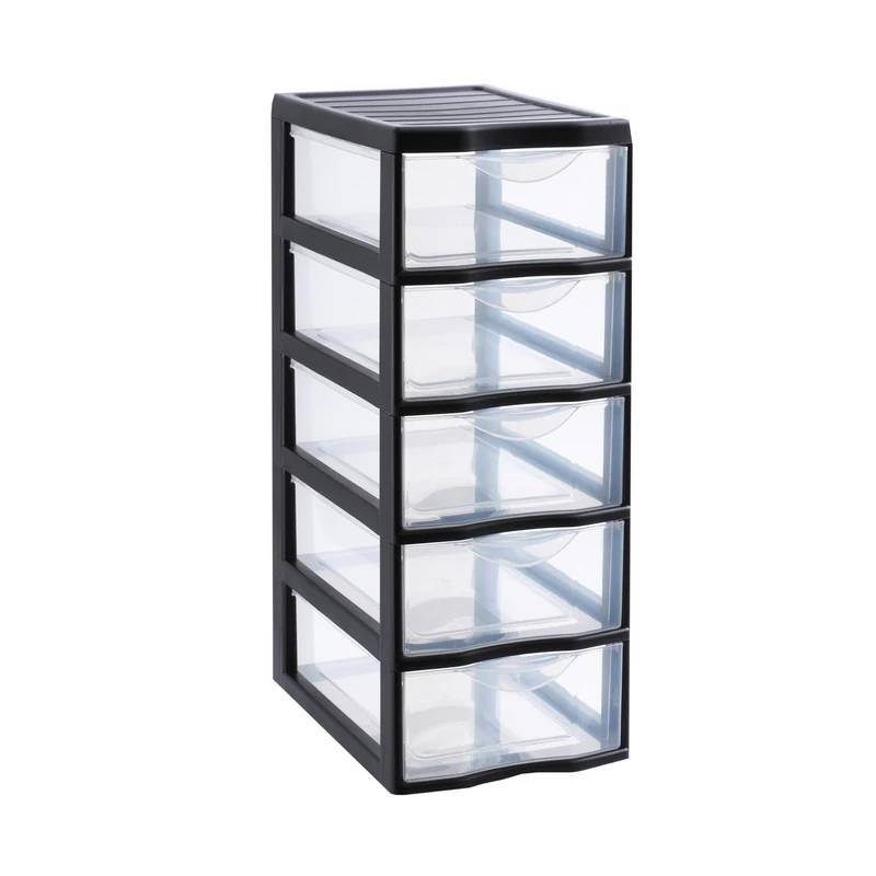 Sundis Orgamix, plastic drawers storage unit, 5 transparent drawers, A4 paper format, height 61 cm, ideal for office storage, courses, documents, supplies - Image 1