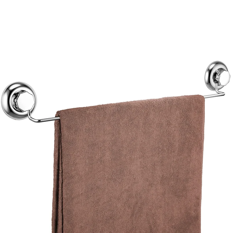 MaxHold No-Drilling/Suction Cup Single Towel Bar 18" - Vaccum System - Stainless Steel Never Rust - for Bathroom & Kitchen