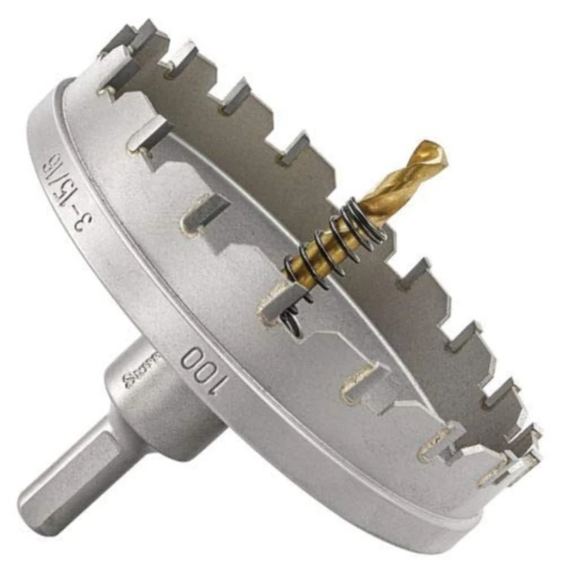 Starrett Tungsten Carbide Tipped Hole Saw - SM100 Sheet Metal Cutter With Arbor & Pilot Drill Bit - For Drilling Stainless Steel Aluminum Alloy - 100 mm