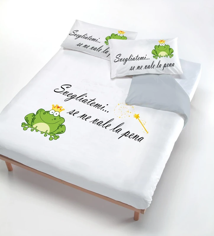 Italian Bed Linen Digital duvet cover set (bag sheet 150x200cm + pillowcase 52x82cm),wake me up, Linen, Single