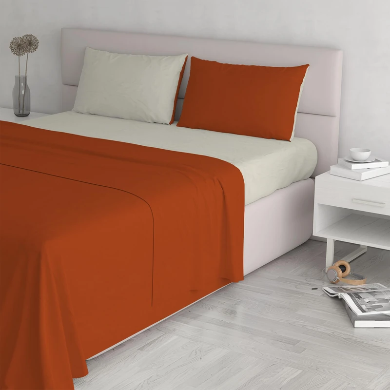 Italian Bed Linen Natural Color Bed Set (Flat 250x300, Fitted Sheet 170x200cm+2 Pillowcases 52x82cm), Petrol Bottle Green, Earthy/Cream, DOUBLE