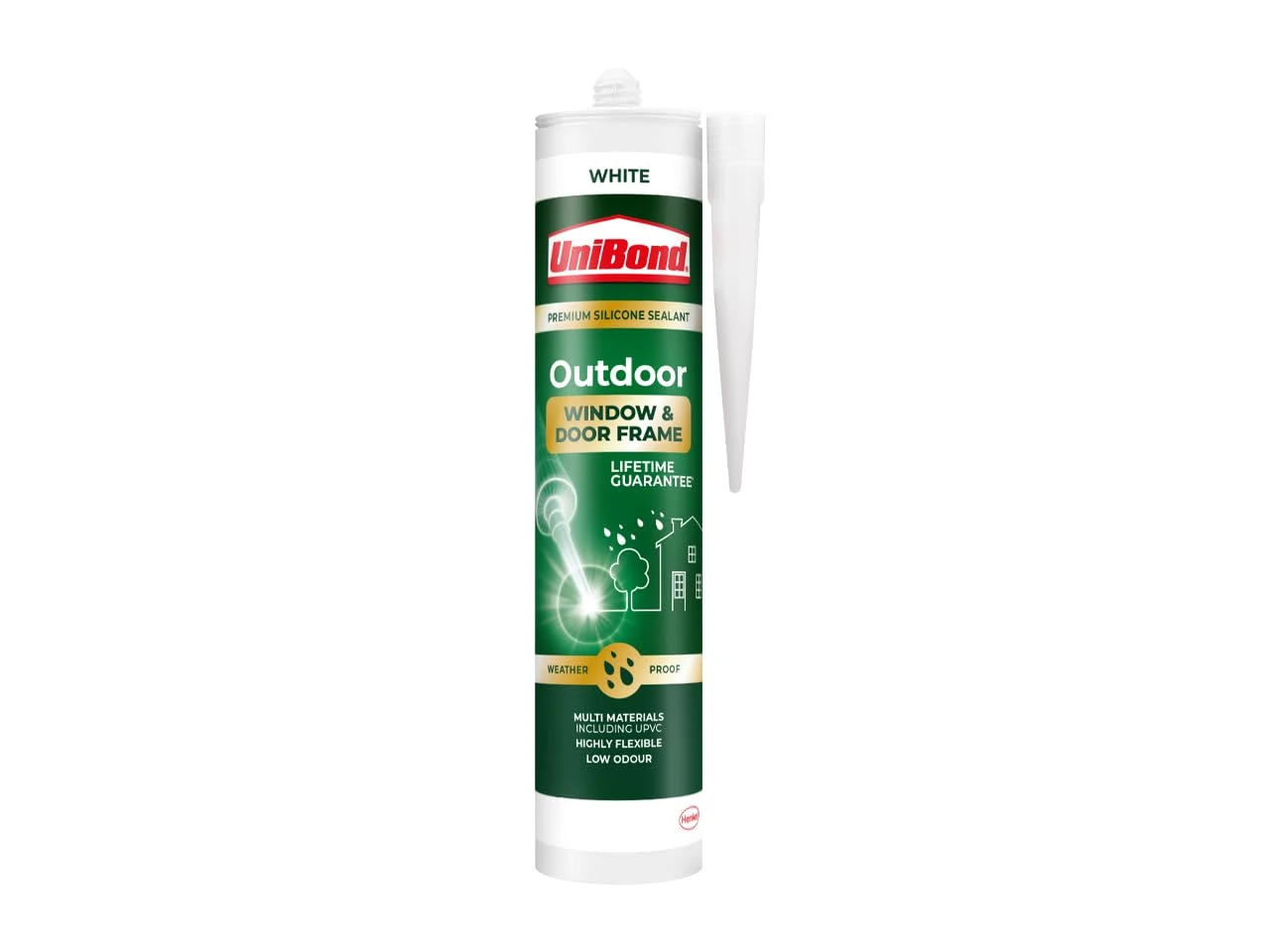 UniBond 2078170 Outdoor Window and Door Frame Sealant, White Outdoor Sealant, Durable Weatherproof Door and Window Sealant, Cartridge