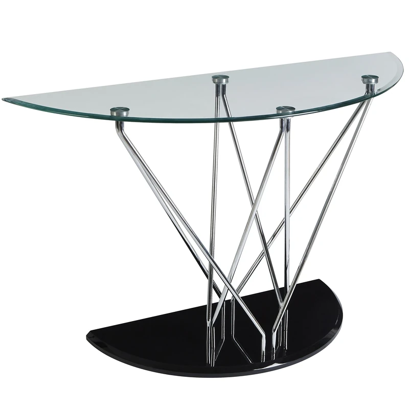 Premier Housewares Halo Half Moon Console Table, Glass - 75 x 122 x 46 cm, Black