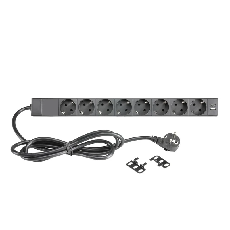 Adam Hall Cables 87471 USB - 19" Power Strip 1U 8-Way with Switch & 2 x USB