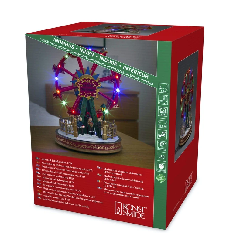 Konstsmide Christmas Lights Christmas Ferris Wheel LED Christmas Scene/Seventeen Colourful LEDs/Transformer or Battery Operation/Optional Eight Song Music Function / 21cm Wide 29cm High