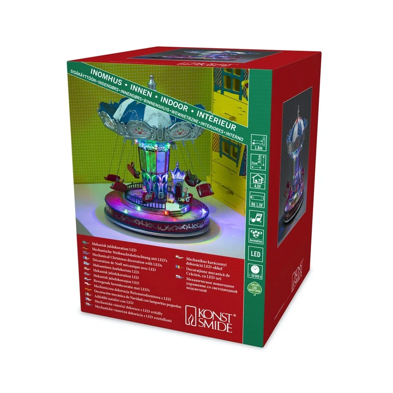 Konstsmide Christmas Lights Christmas Carousel LED Christmas Scene/Ten Colourful LEDs/Transformer or Battery Operation/Optional Eight Song Music Function / 21cm Wide 26.5cm High