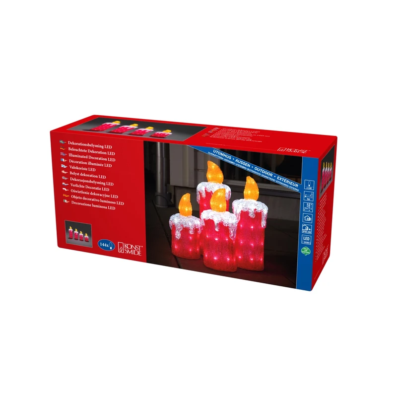 Konstsmide Outside Lights LED Acrylic Decoration "Four Advent Candles" / Outdoor Lighting (IP44) / 144 Ice White LEDs / Transparent Cable