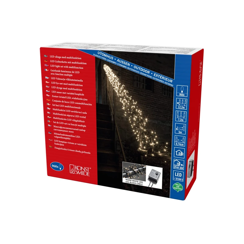 Konstsmide 3863-100 Micro Led Cluster Chain / For Outside (Ip44) / 36V Outdoor Transformer / With 8 Functions, Control Unit And Memory Function / 960 Warm White Diodes / Black Cable