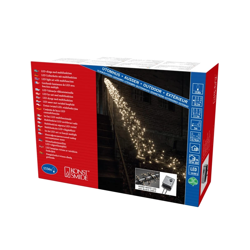 Konstsmide 3865-100 Micro Led Cluster Light Chain/ Vde Tested / 36V Outside Transformer / With 8 Functions, Control Unit And Memory Function / 1536 Warm White Diodes / Black Cable
