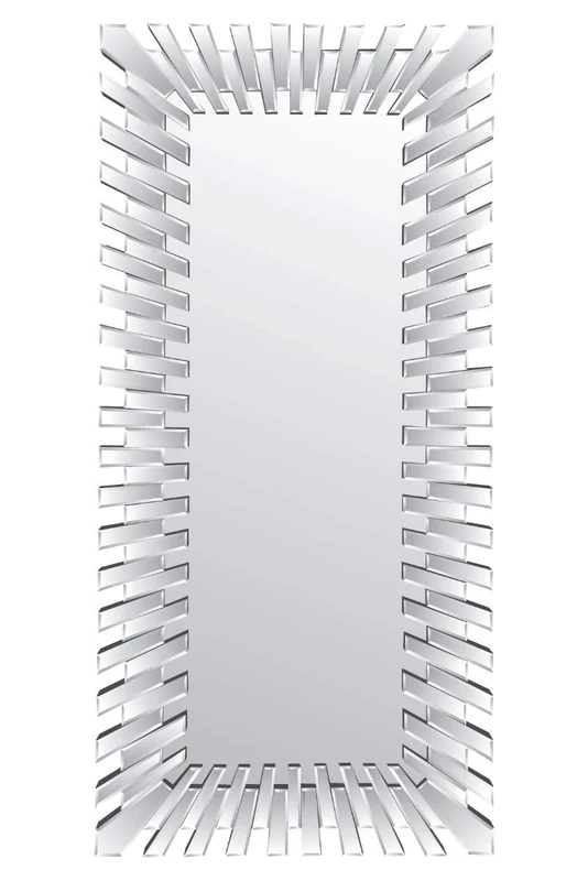 Modern Unique 3D Sunburst All Glass Venetian Rectangular Wall Mirror, 61x51, Silver