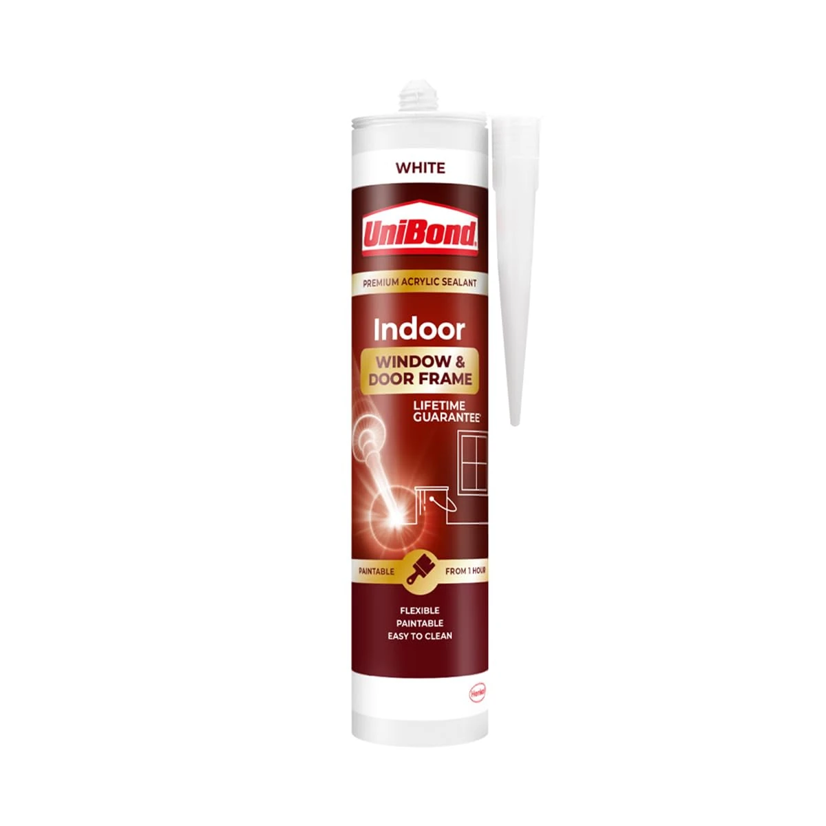 UniBond Indoor Window & Door Frame Sealant, White Acrylic Sealant, Paintable from 1 Hour, 1 x 467g Cartridge