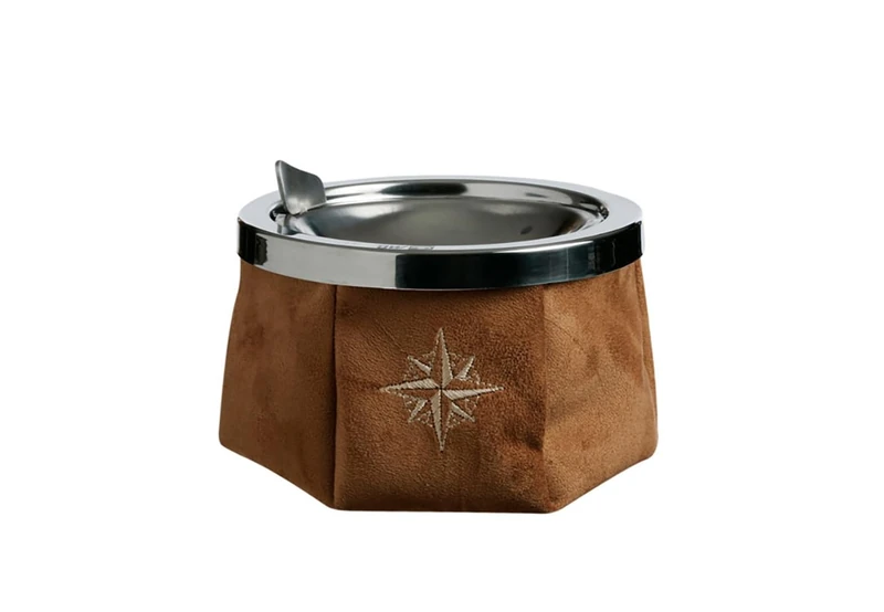 Marine Business Windproof Ashtray-Heavy - Simil Suede Camel With Elegant Design - Image 1