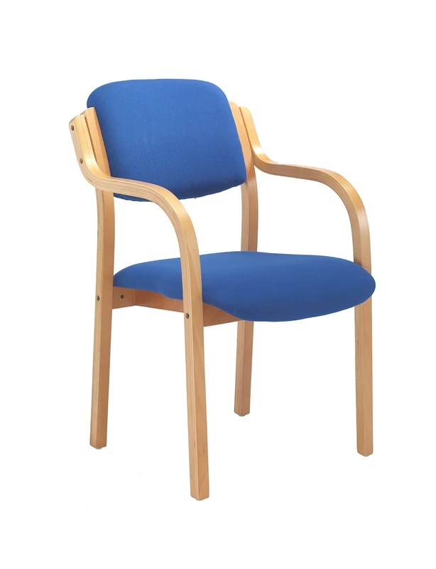 Office Hippo - Heavy Duty Office Chair For Reception, Meetings And Waiting Room. Blue Stackable Arm Chair With Sturdy Wooden Frame & Upholstered Durable Seat Cushion. Max 115kg Weight