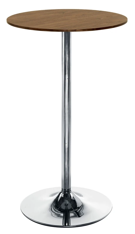 Office Hippo Bistro Cafe Bar Table - Chrome Trumpet Base/Walnut Top