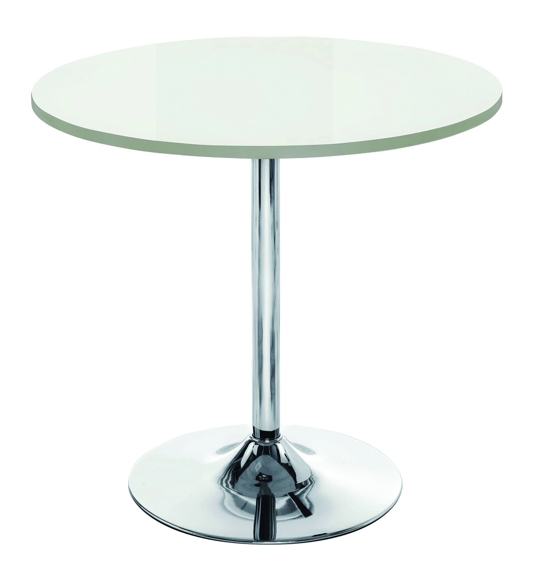 80cm Indoor Café Bistro Table. Round Dining Table For Kitchen, Dining Room, Home Or Office Space. Pedestal Table Home Furniture With Aesthetic MDF White Gloss Veneer Top & Chrome Base